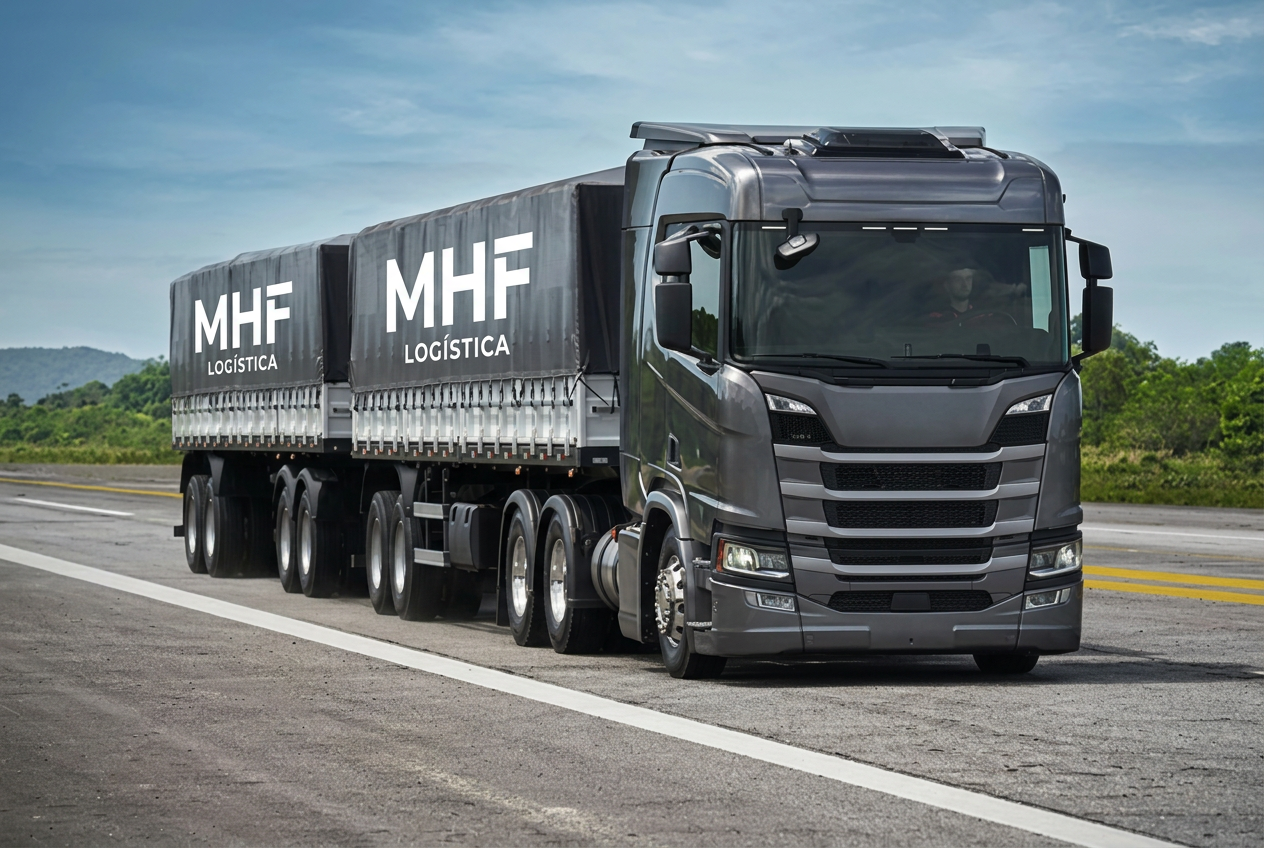 Caminhão graneleiro MHF Logística transportando cargas pelo Brasil